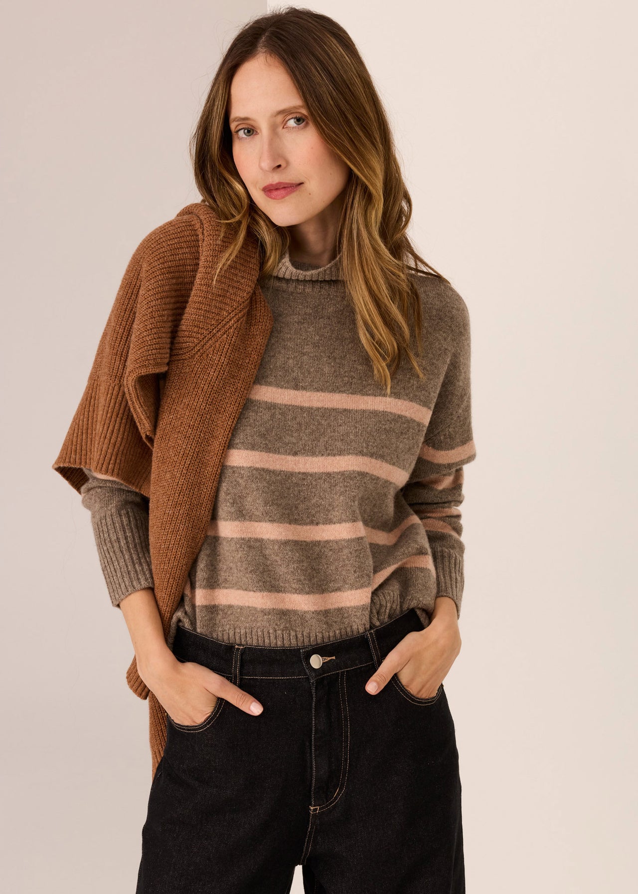 POL Clothing Astor Striped Knit | Cedar / Blush