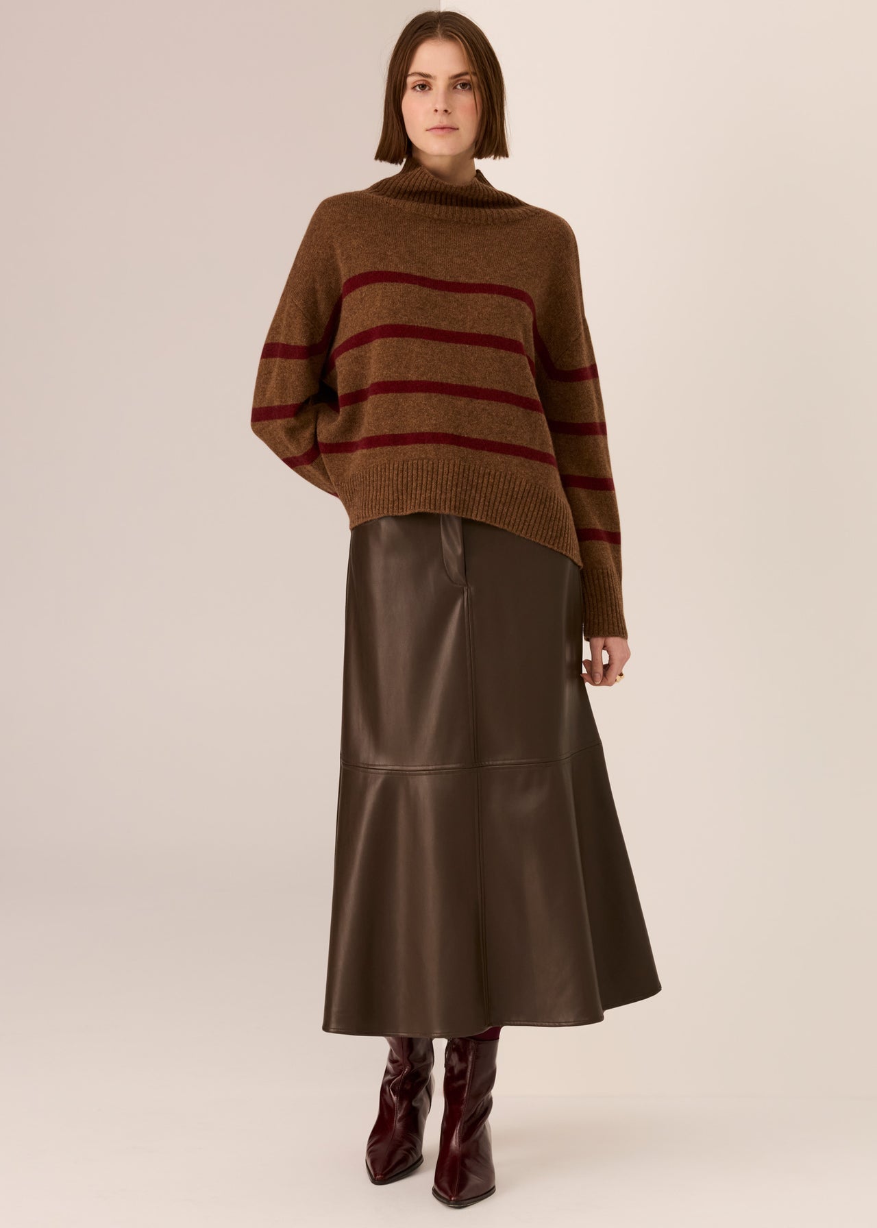 POL Clothing Astor Striped Knit | Toffee / Wine