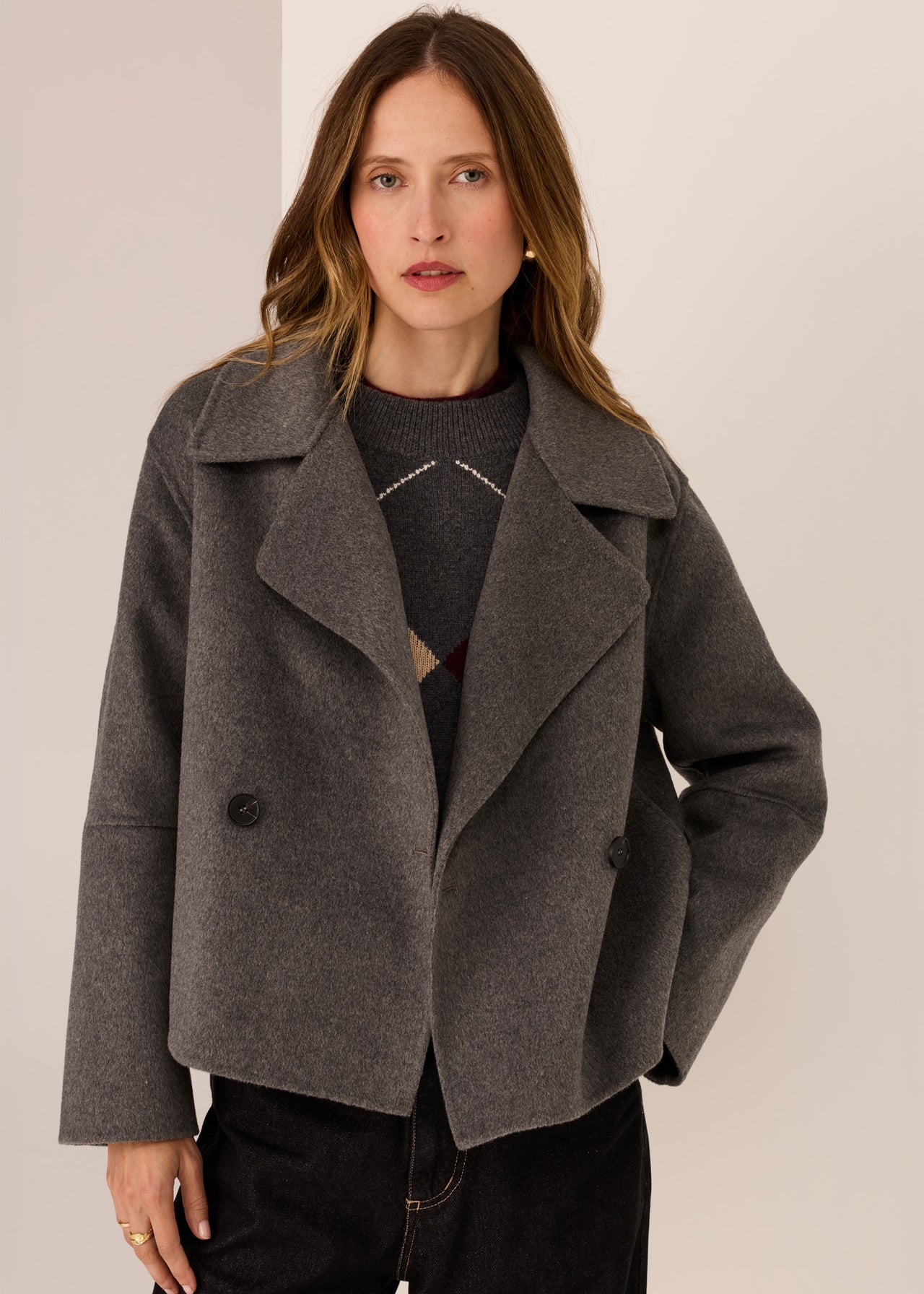 POL Clothing Cohen Cropped Wool Coat | Charcoal