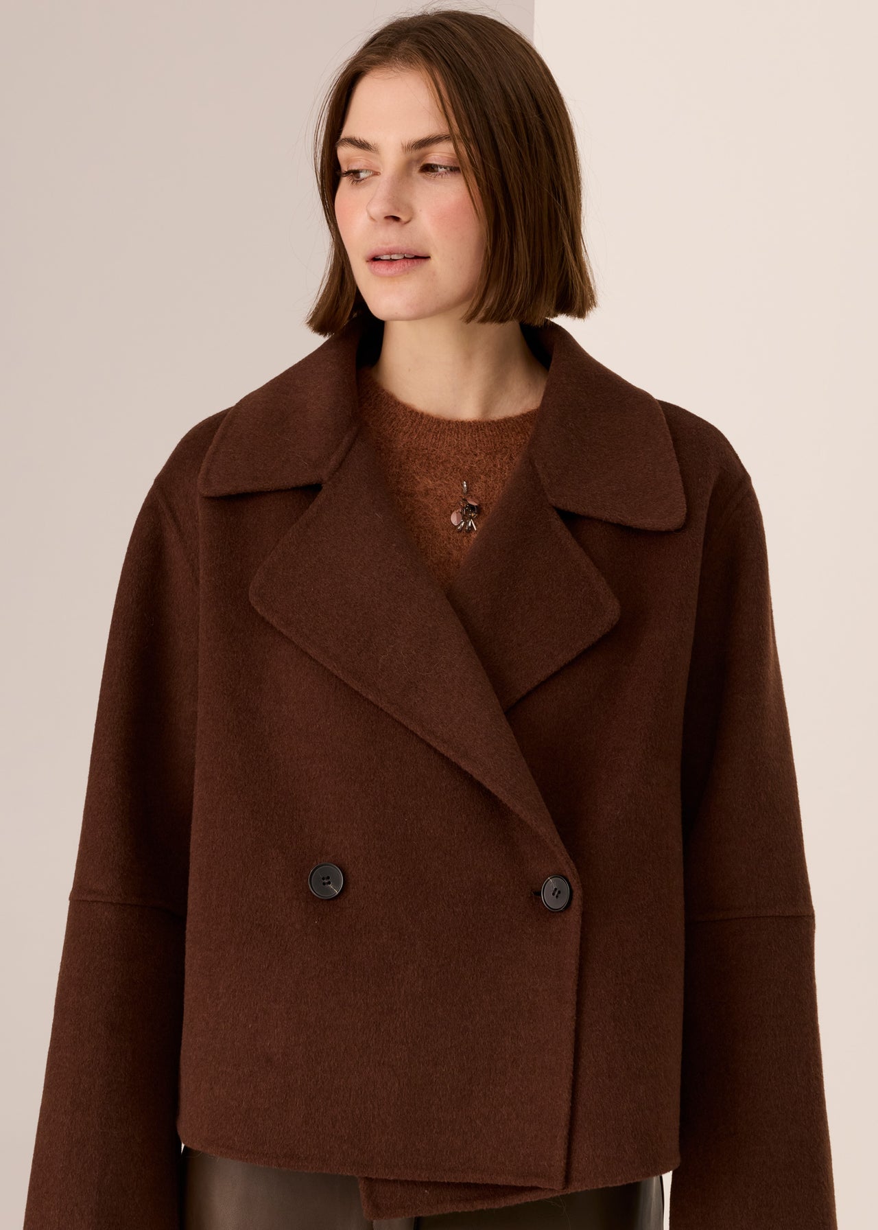 POL Clothing Cohen Cropped Wool Coat | Walnut