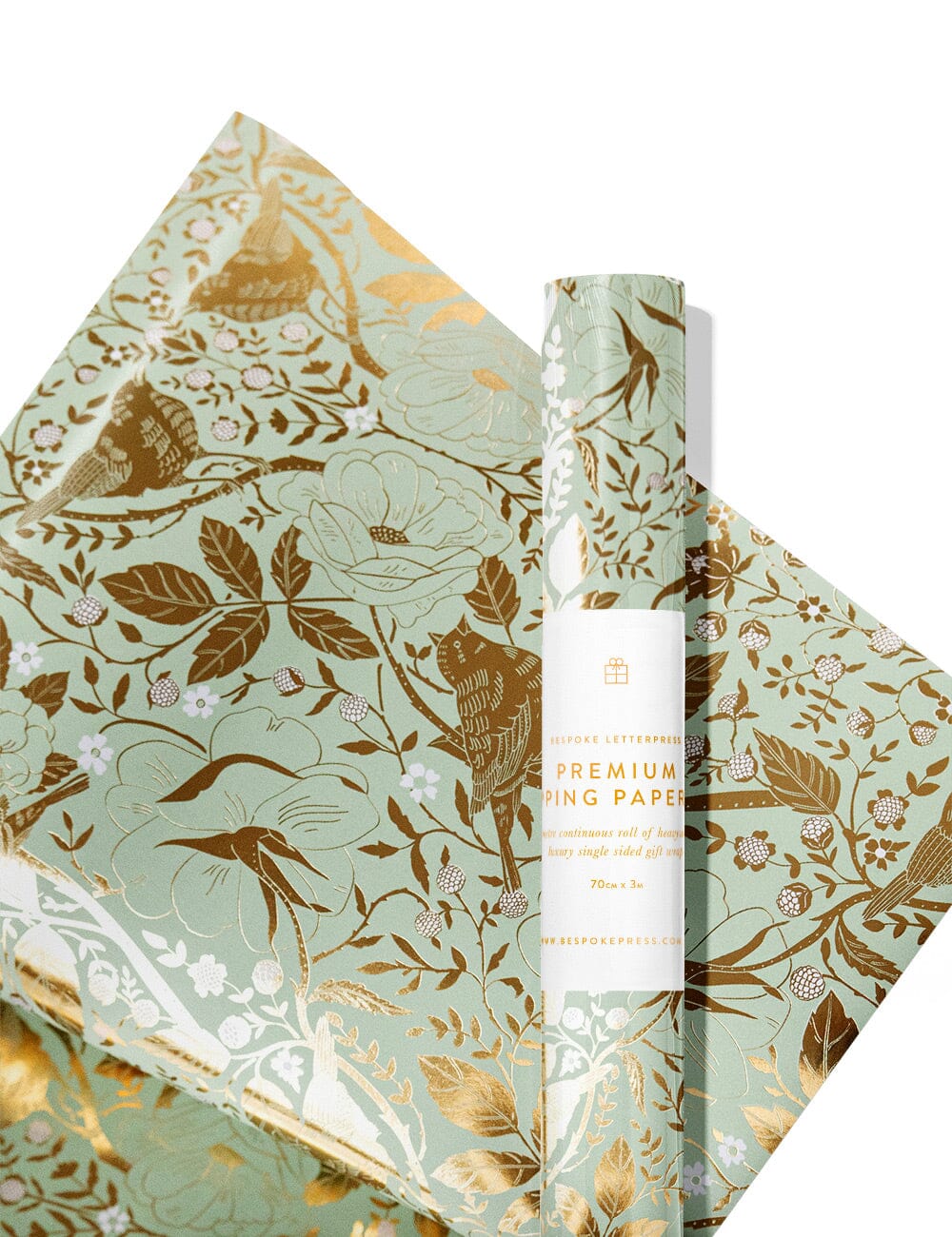 Bespoke Letterpress 3m Gift Wrap Roll | Golden Garden (mint w. gold foil)