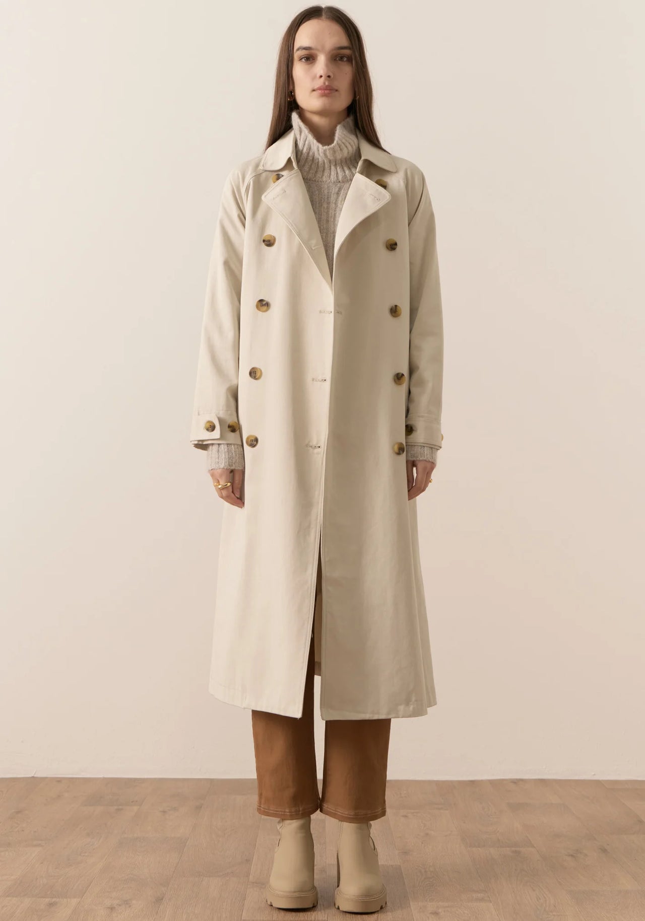 POL Clothing Holland Tencel Trench | Pebble
