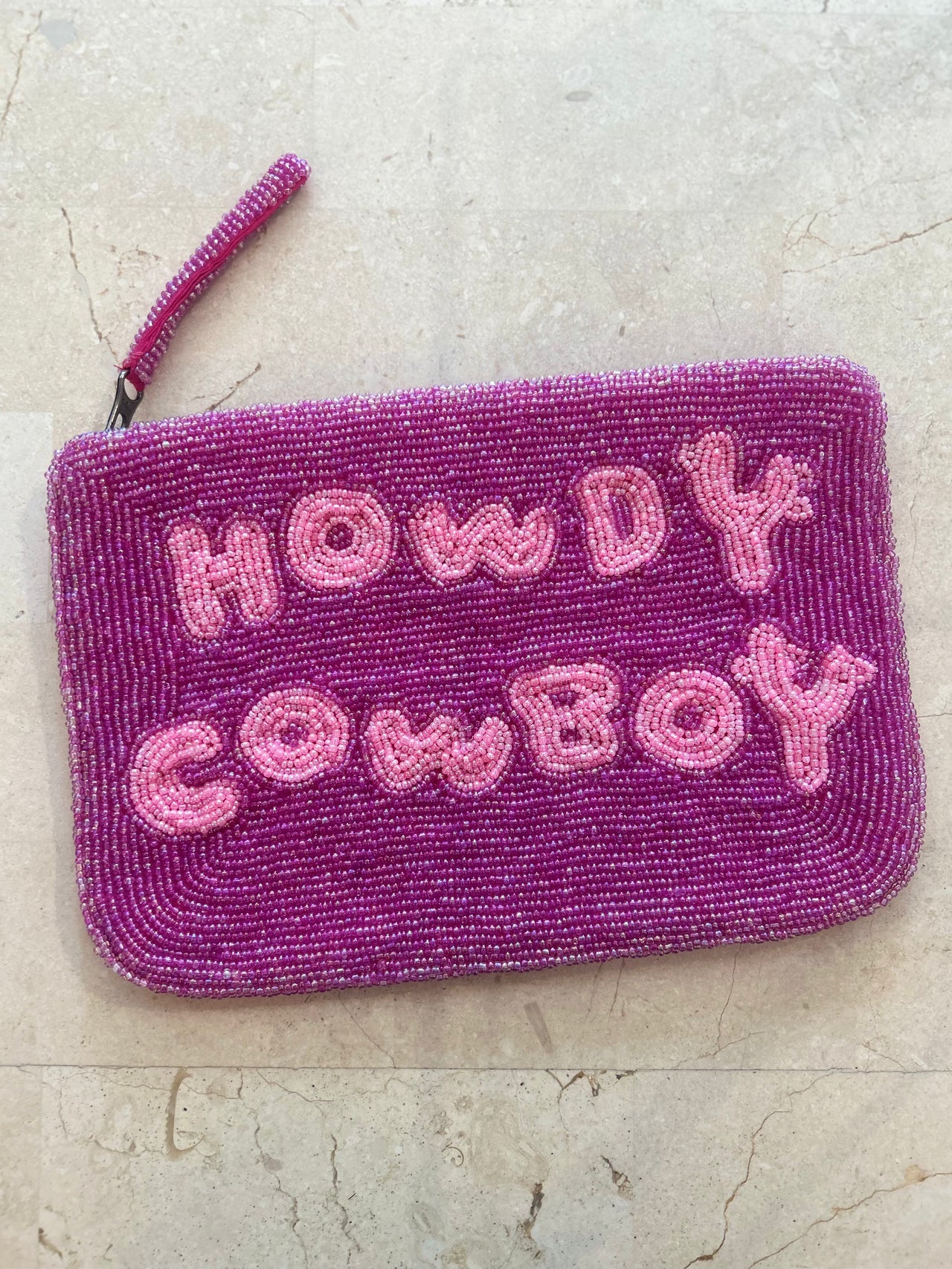 The Jacksons London | Howdy Cowboy Beaded Clutch | Hot Pink / Light Pink