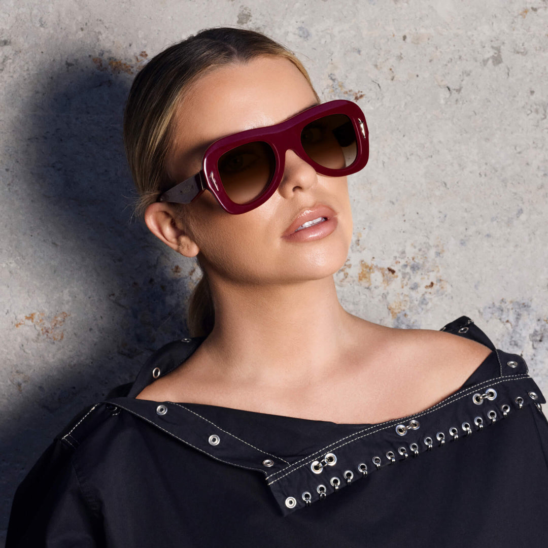 Valley Eyewear | Bowery | Burgundy w. Gold Metal / Brown Gradient Lens