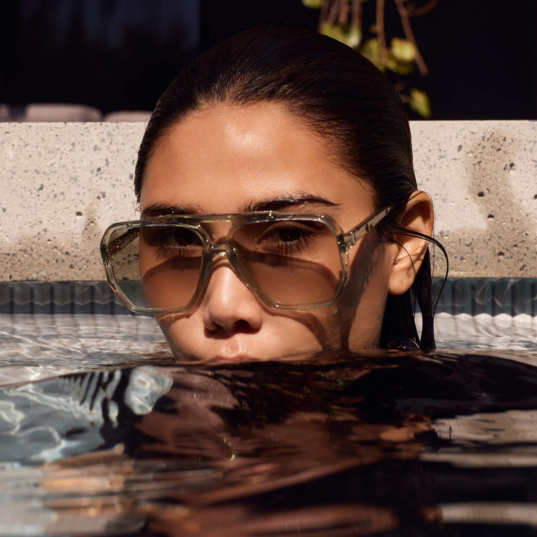 Valley Eyewear | Rodeo | Transparent Sage w. Gold Metal / Light Green Gradient Lens