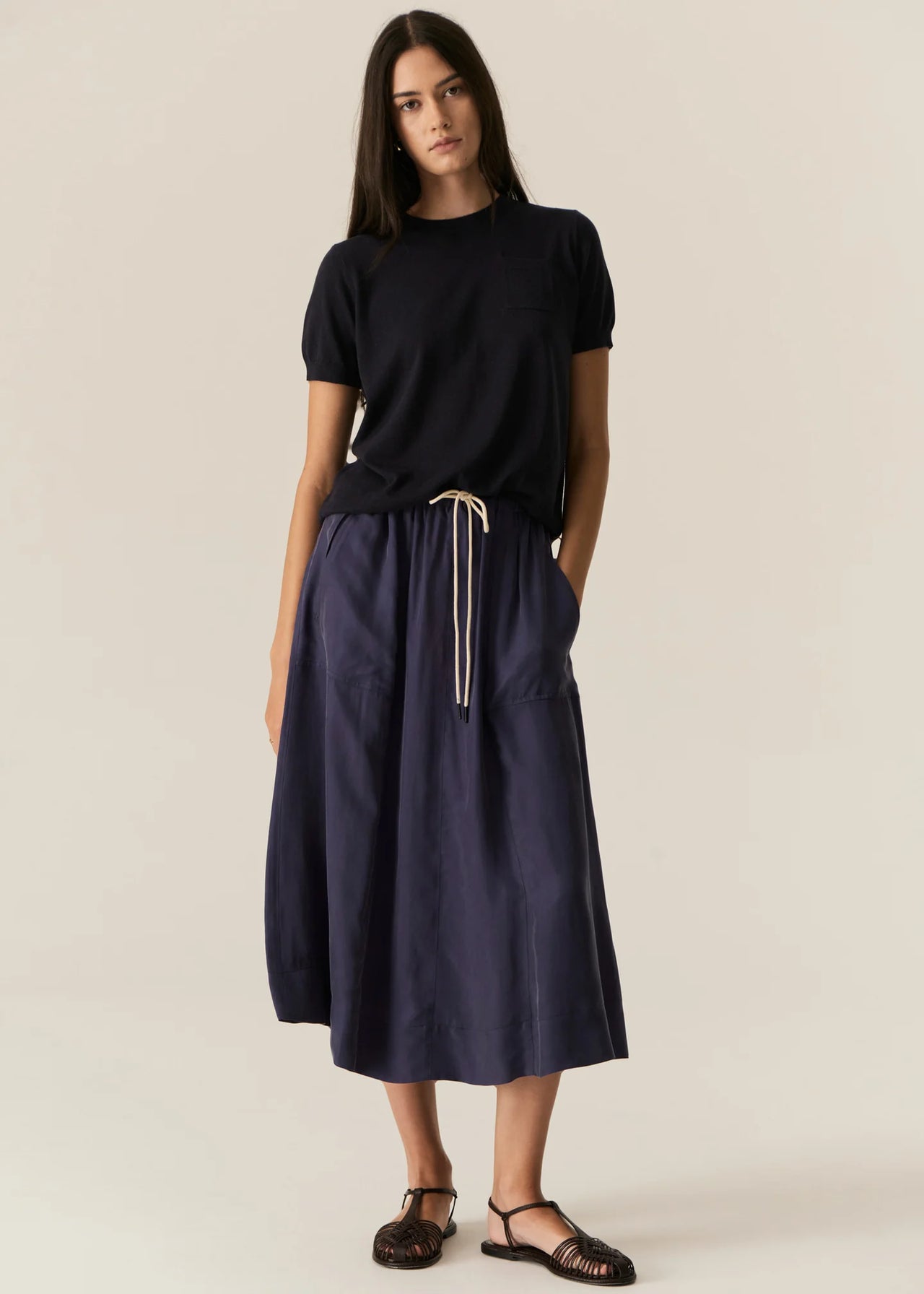 POL Clothing Henri Tie Skirt | Ink