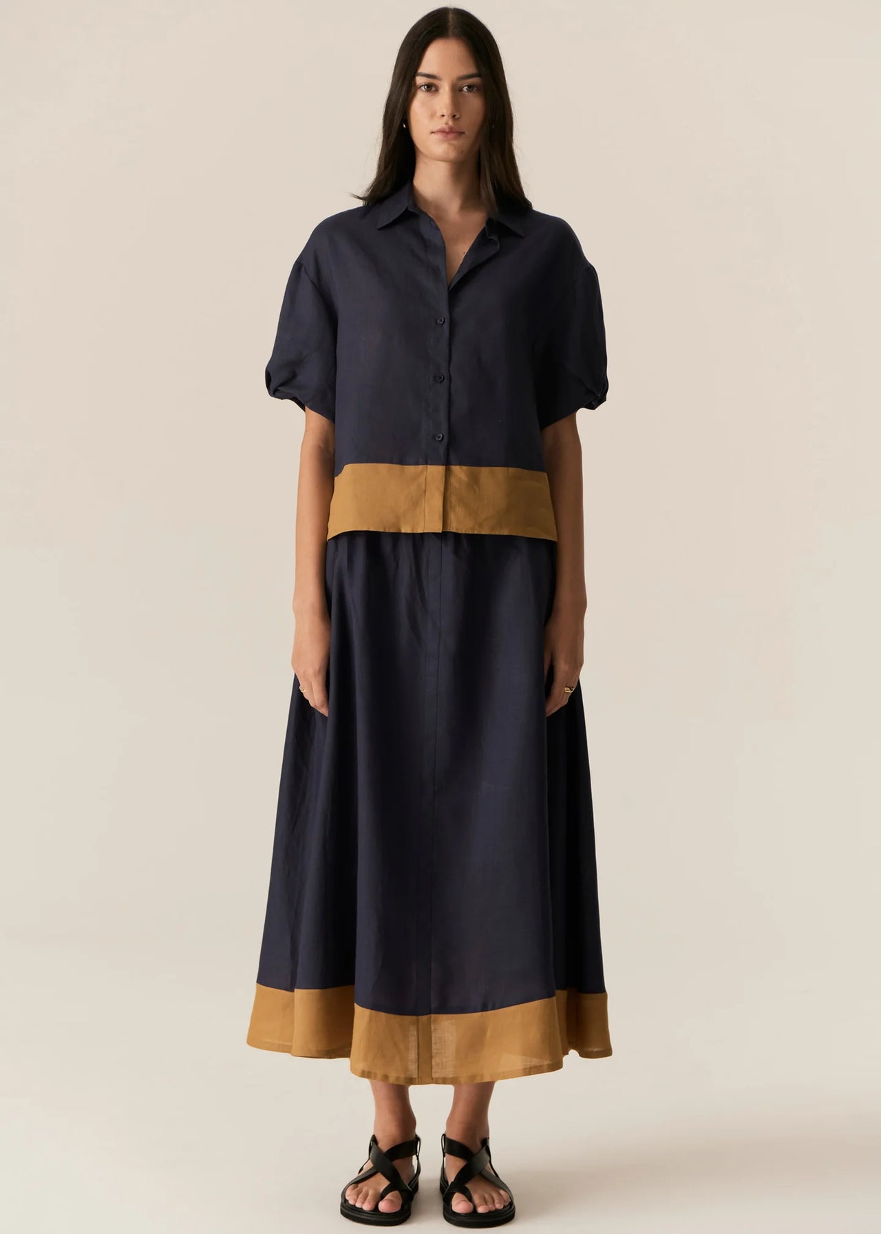POL Clothing Speck Contrast Shirt | Ink / Ginger