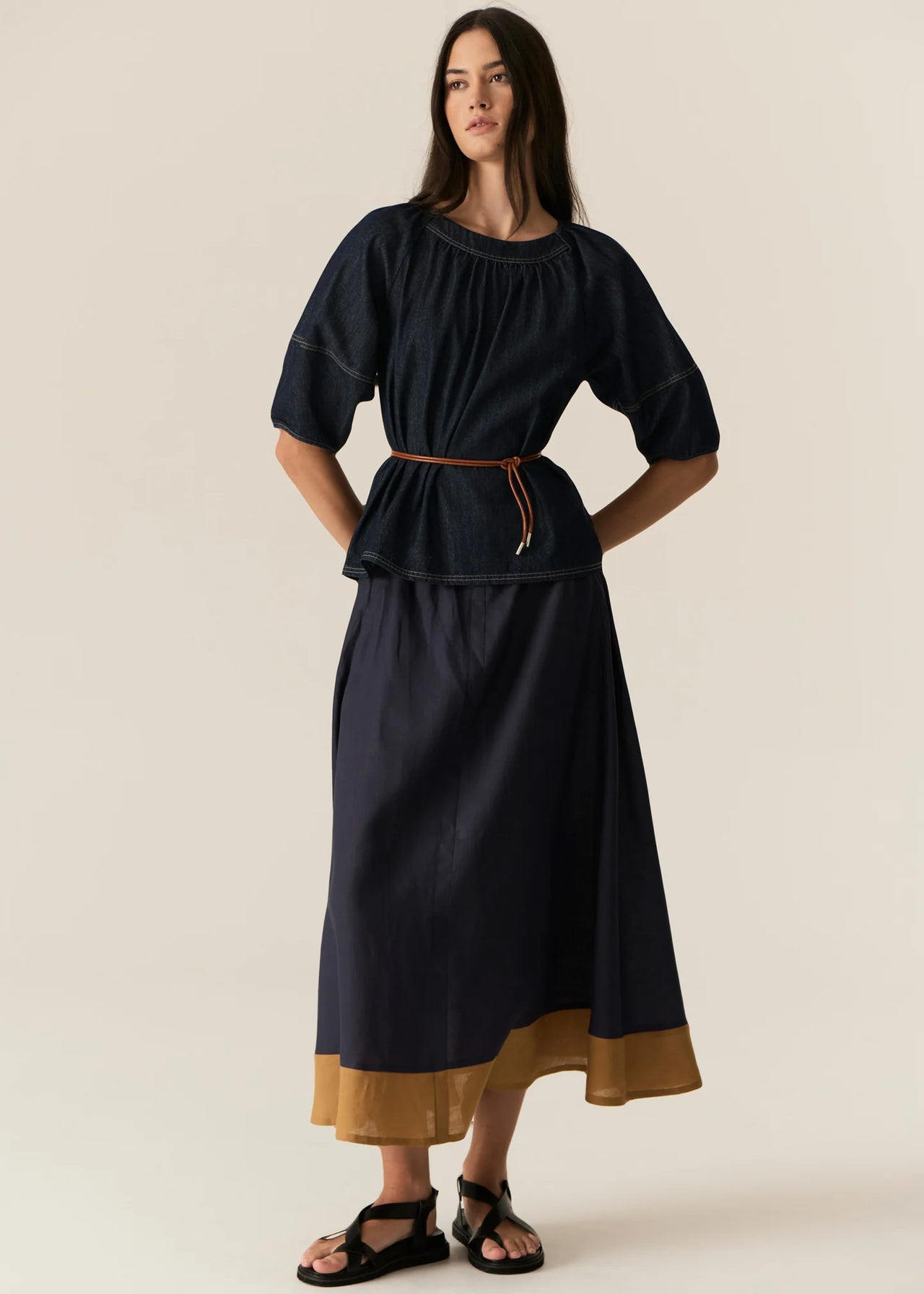 POL Clothing Speck Contrast Skirt | Ink / Ginger