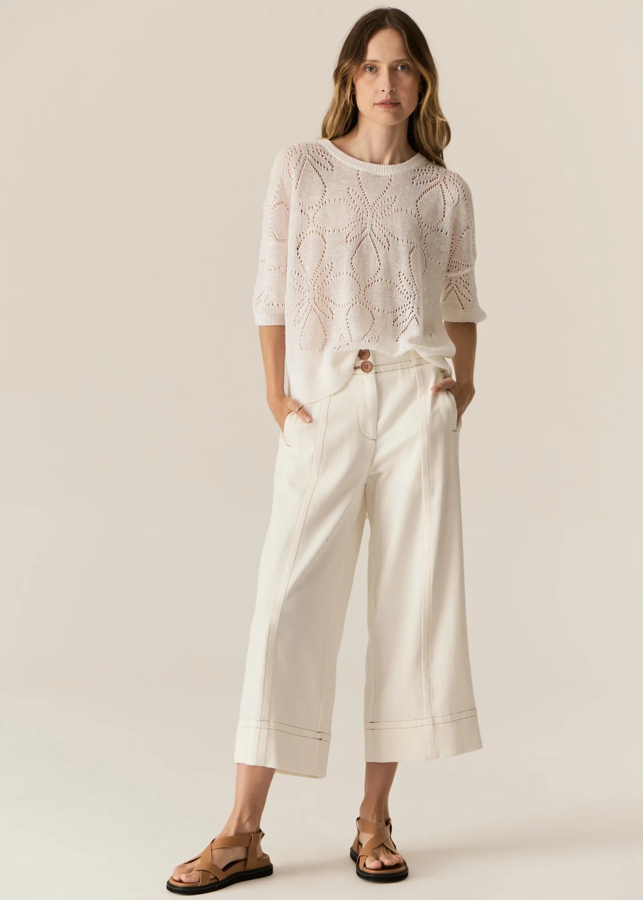 POL Clothing Carsen Crop Pant | Ecru