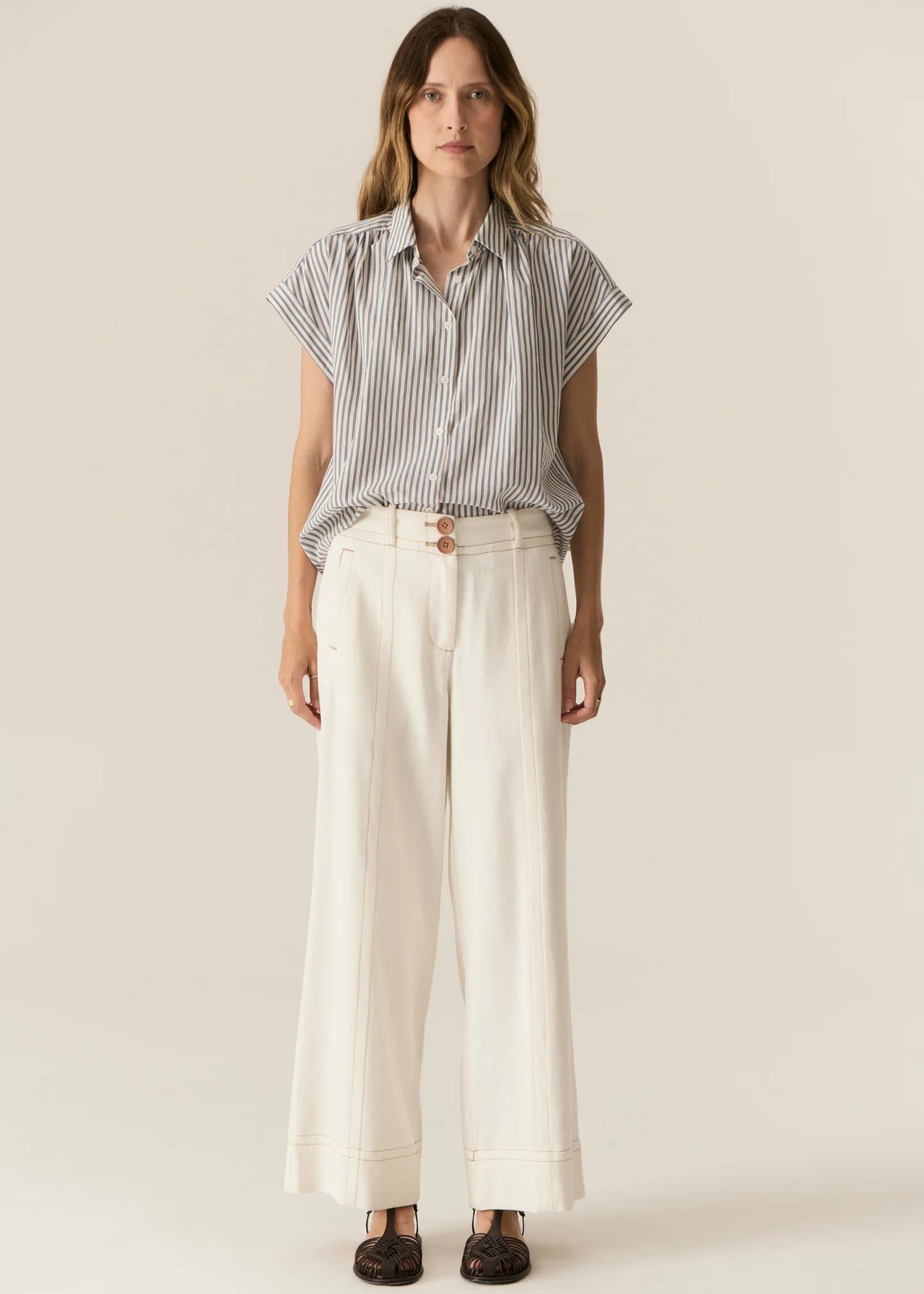 POL Clothing Carsen Full Length Pant | Ecru