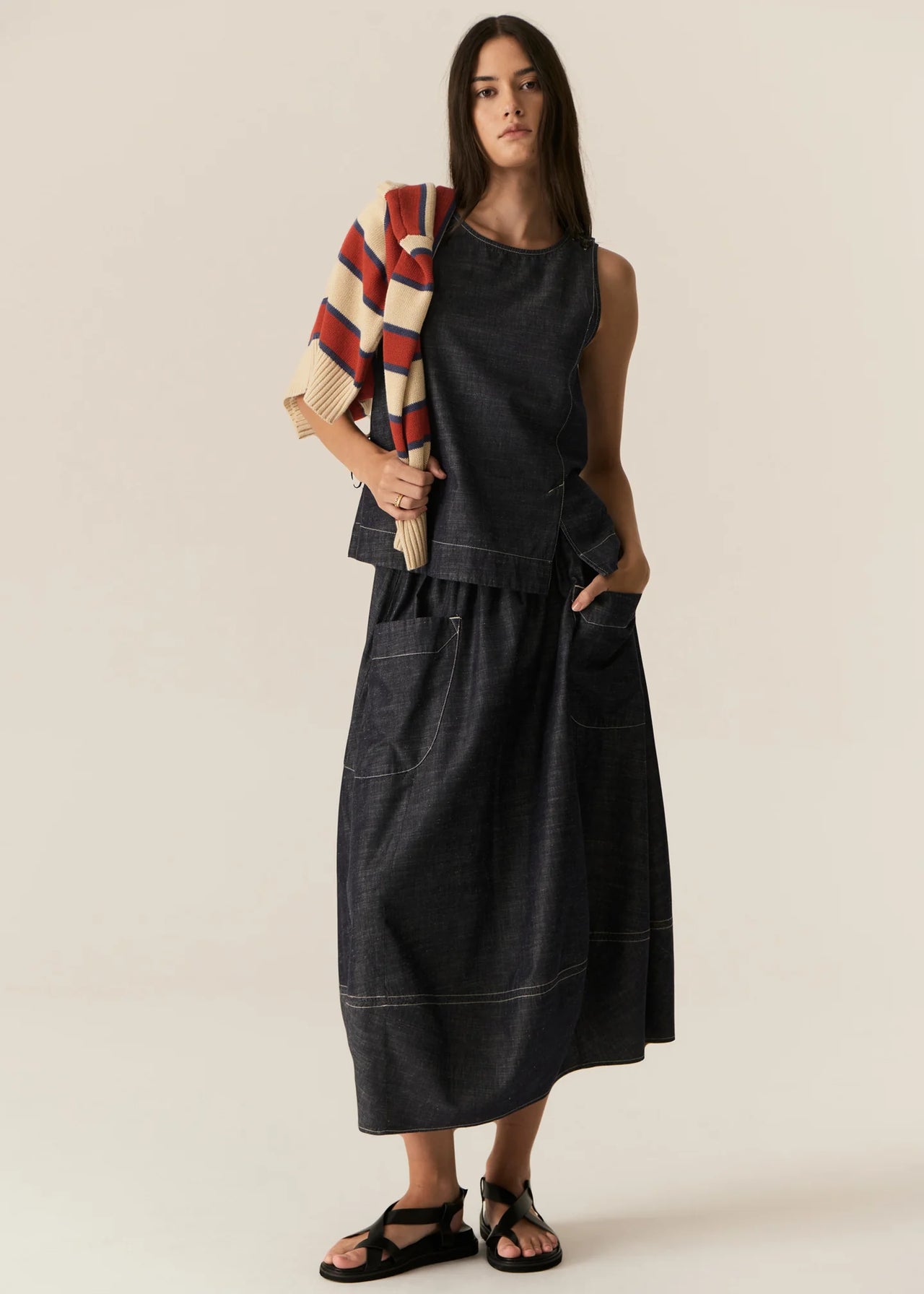 POL Clothing Avrid Skirt | Chambray