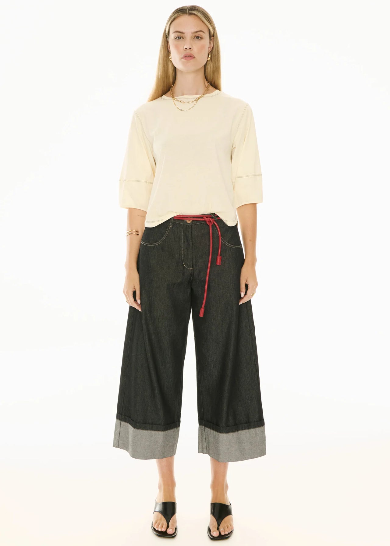 POL Clothing Harlyn Topstitch Tee | Ivory