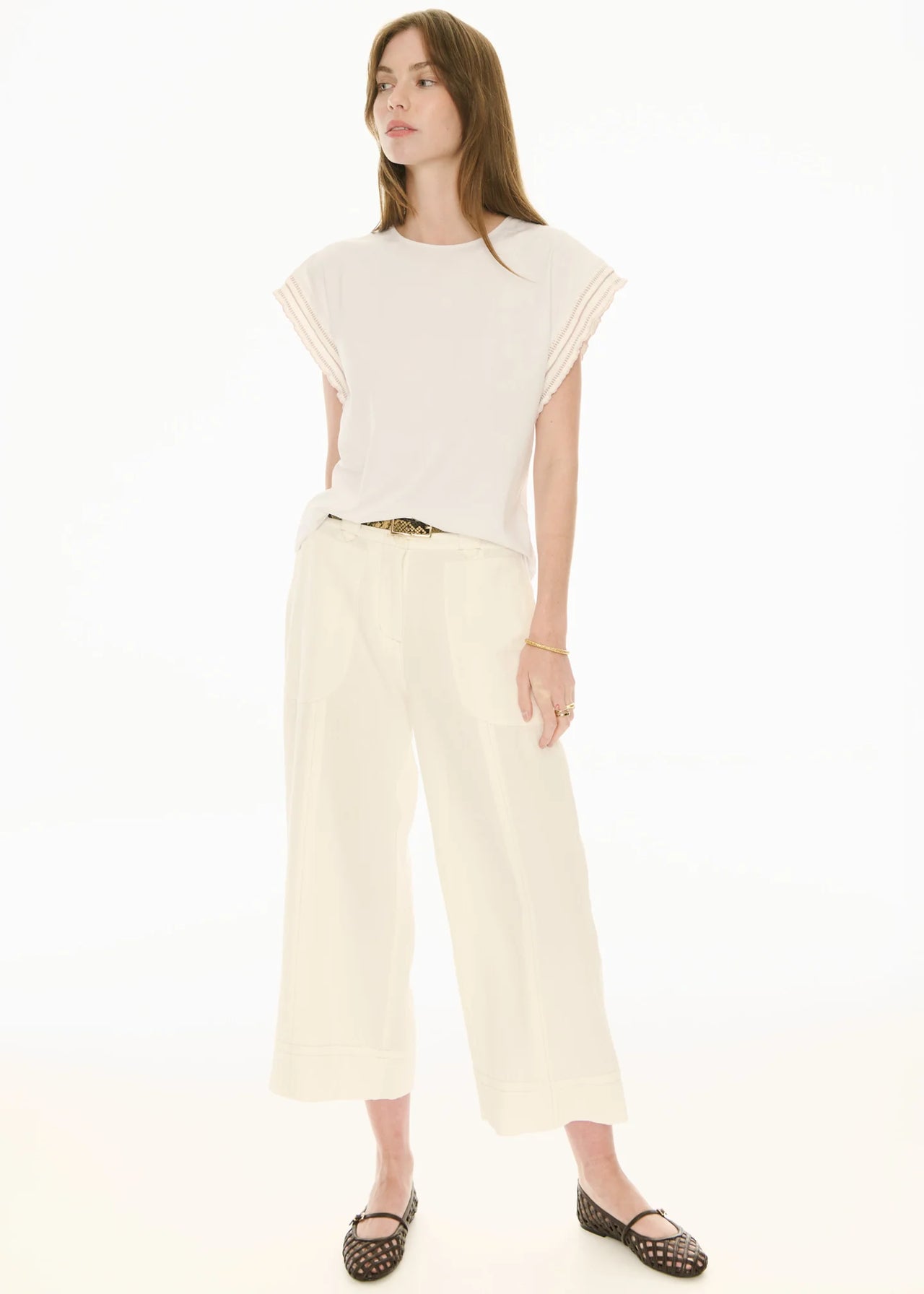 POL Clothing Oskar Cropped Pant | Ecru