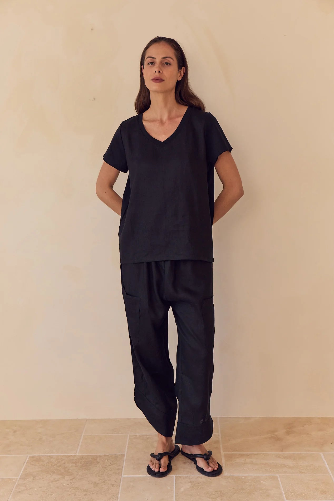 Tirelli Casual Linen Pants | Black
