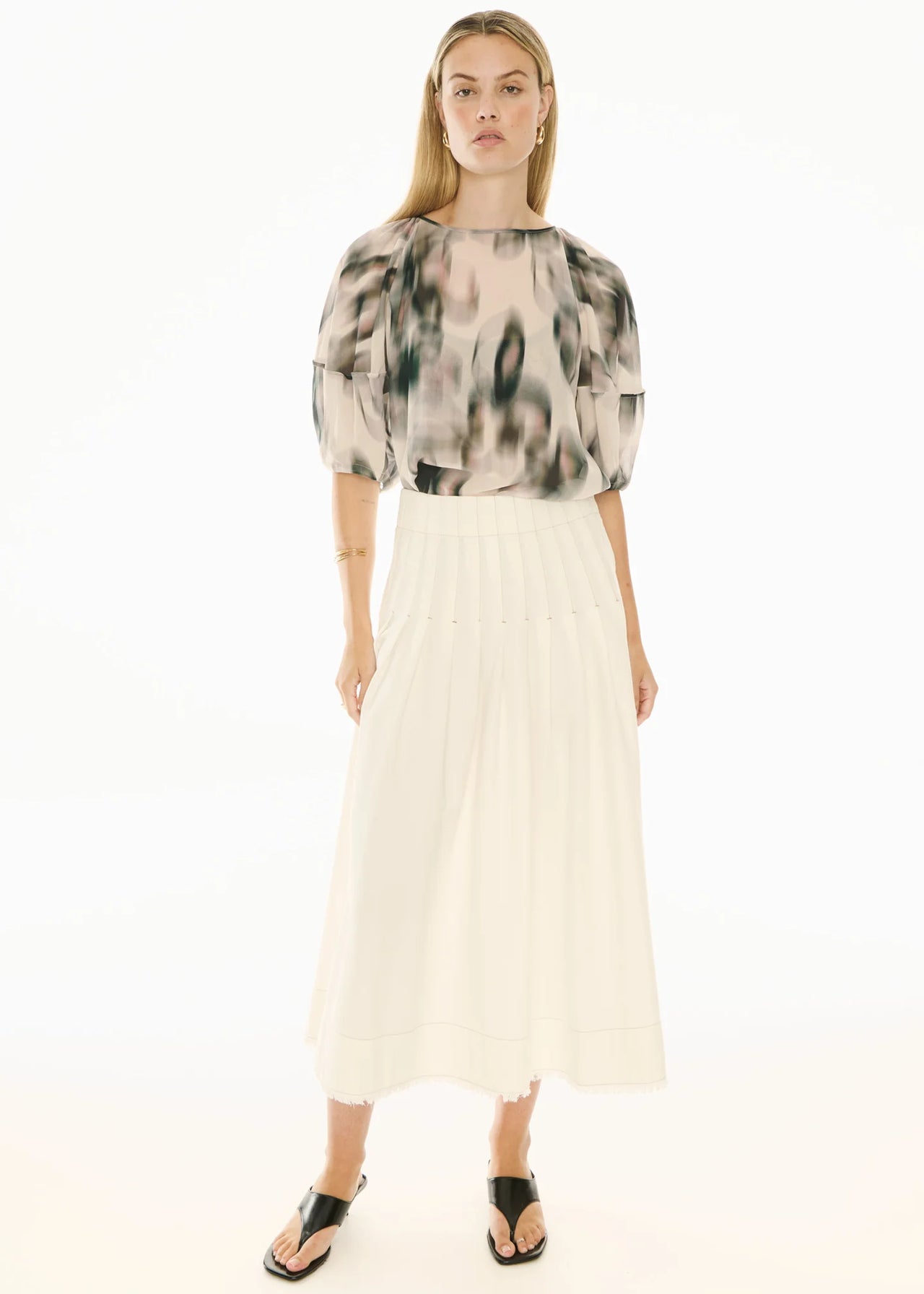 POL Clothing Doyle Denim Skirt | Ecru