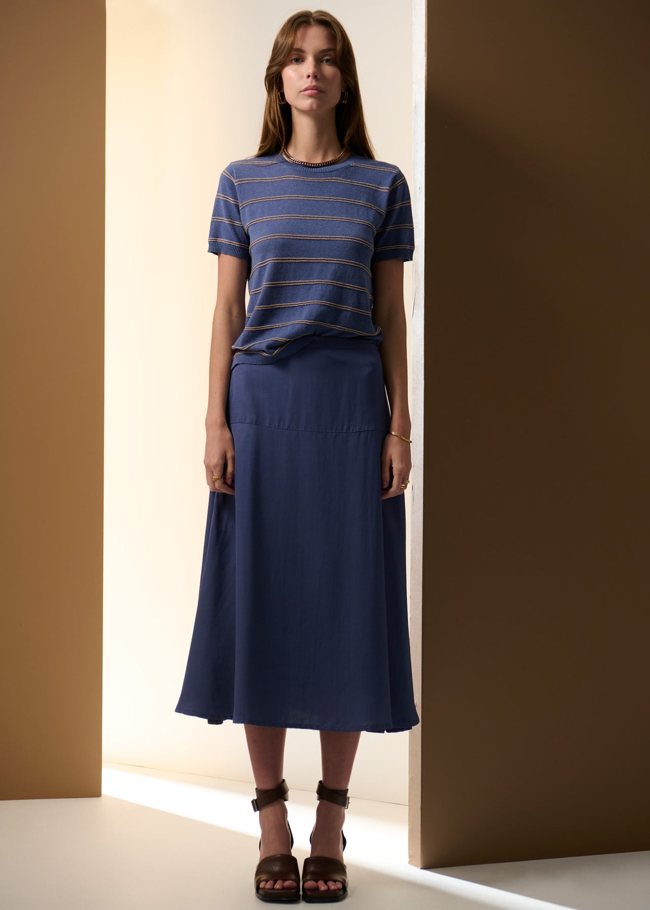 POL Clothing Sable Stripe Tee | Blue / Gold