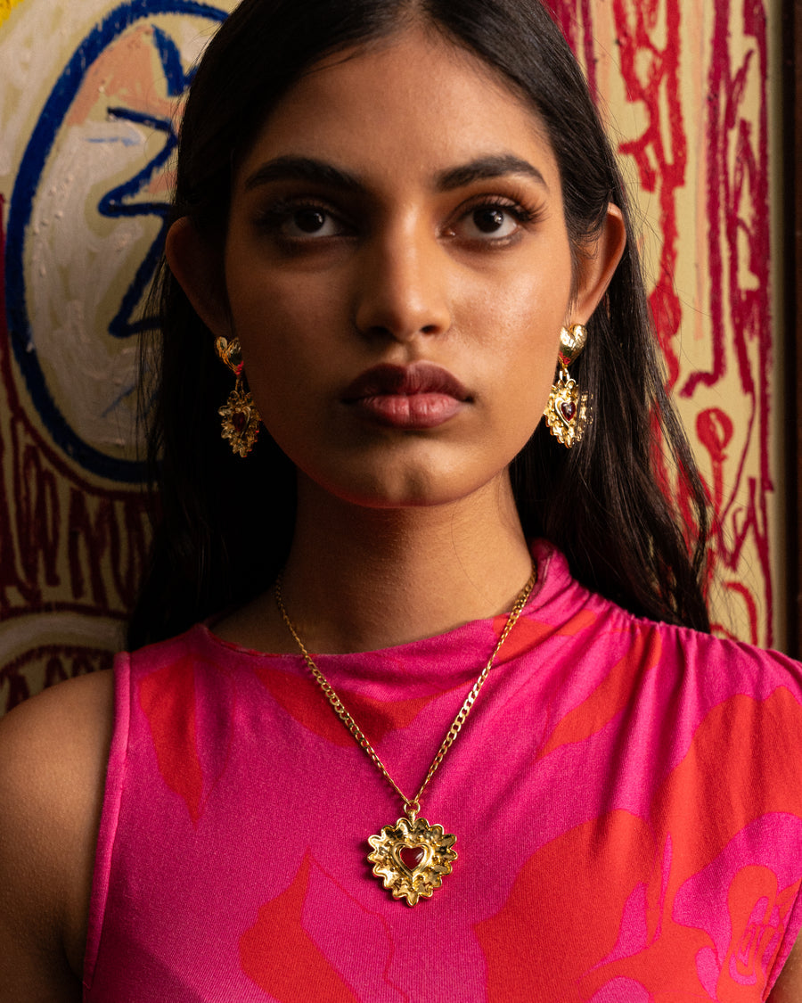Mountain & Moon Luciana Necklace | Gold / Red Glass