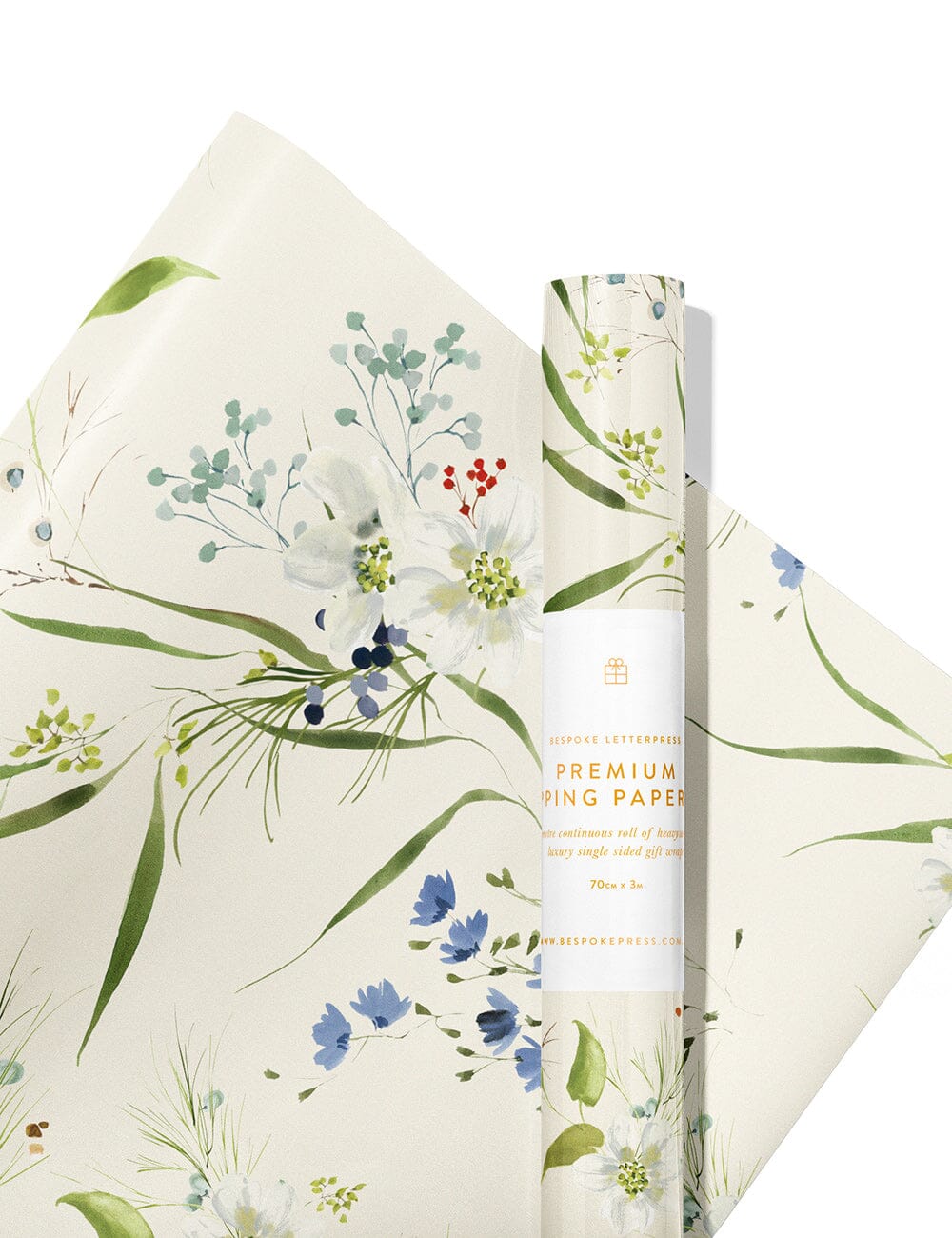 Bespoke Letterpress 3m Gift Wrap Roll |  Garden -Cream