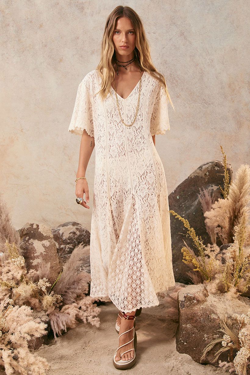 Spell Lux Lisbon Lace Handkerchief Dress | Vintage Cream