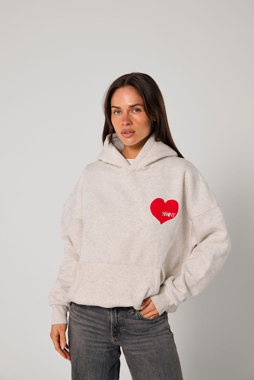 SŚAINT Heart Hoodie | Grey/ Red