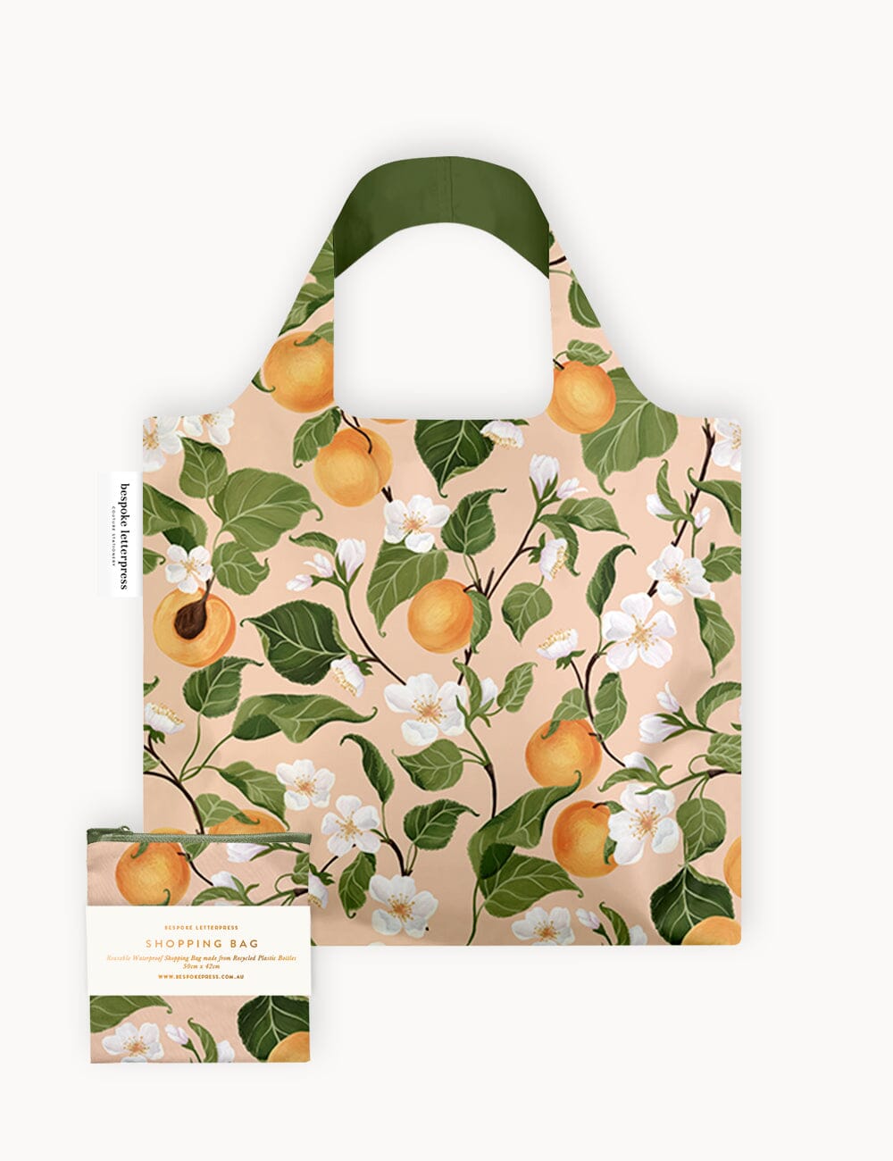 Bespoke Letterpress Reusable Large Shopping Bag | Peaches