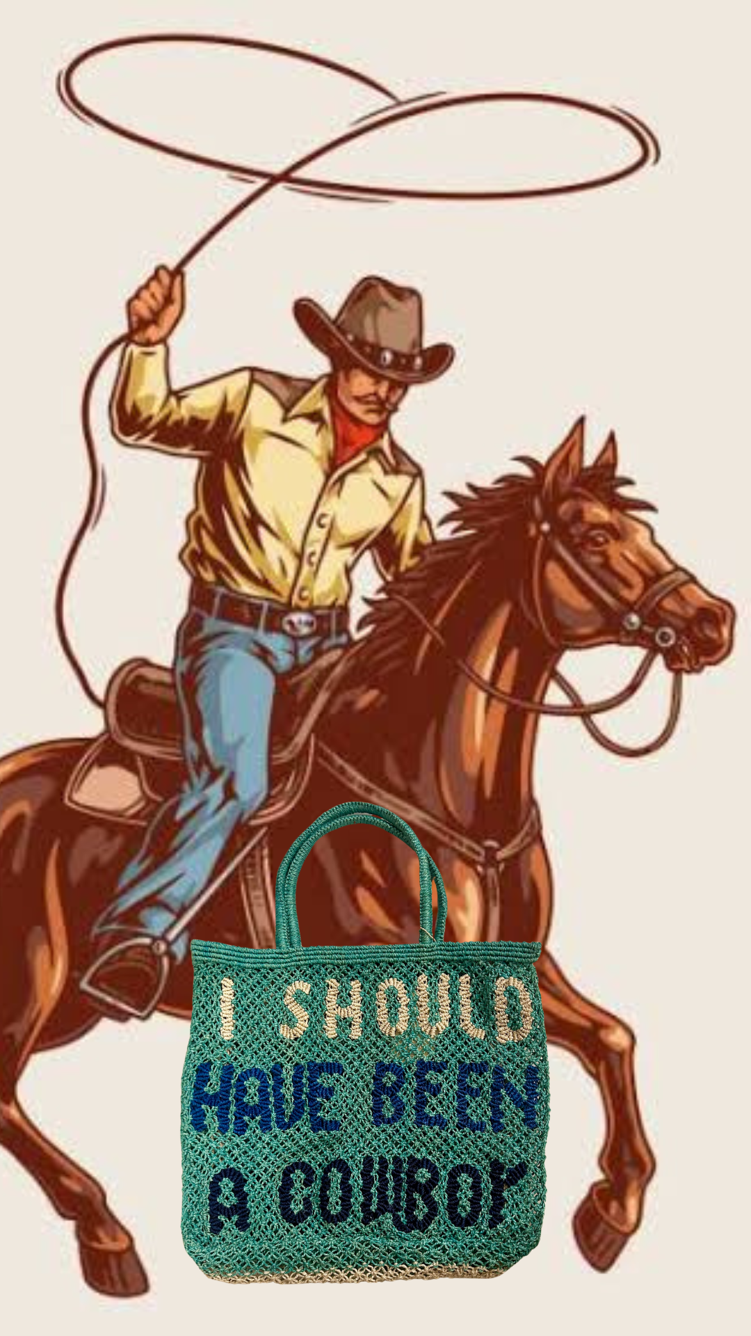 The Jacksons London | I Should Have Been A Cowboy Jute Bag | Ocean / Natural, Cobalt, Indigo