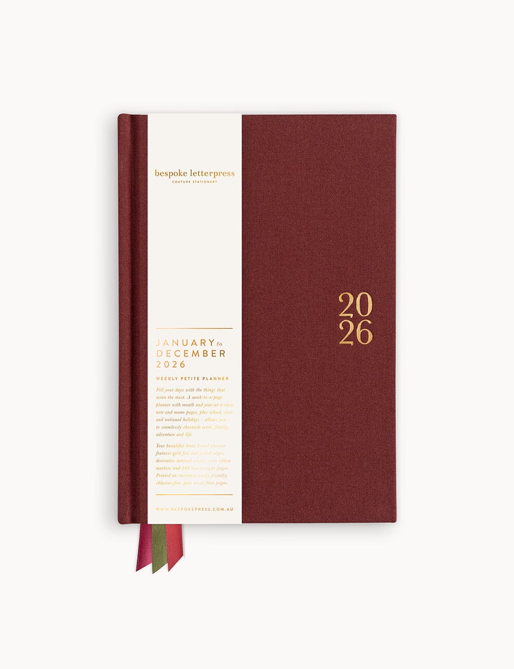 Bespoke Letterpress Petite Linen Bound Planner | 2026 | Mulberry