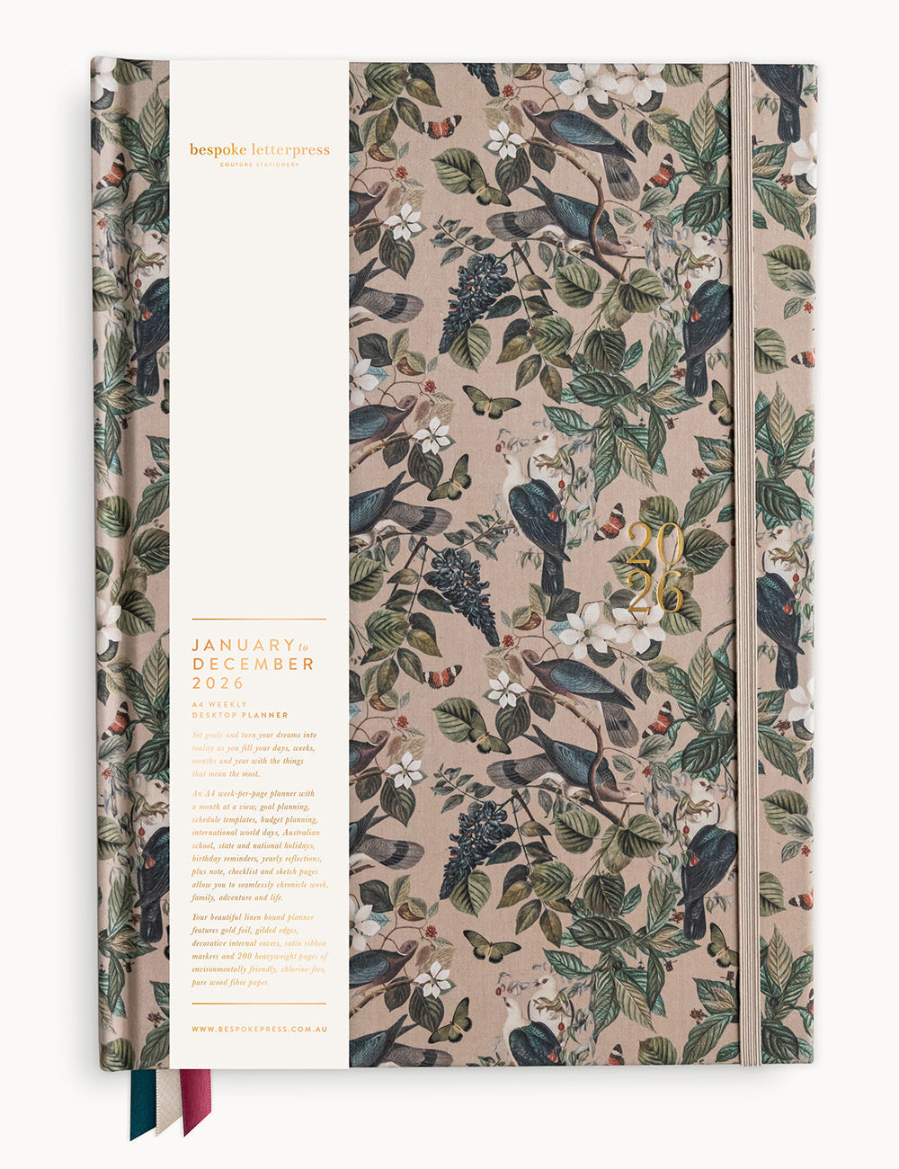 Bespoke Letterpress A4 Linen Bound Planner | 2026 | Botanical Grove