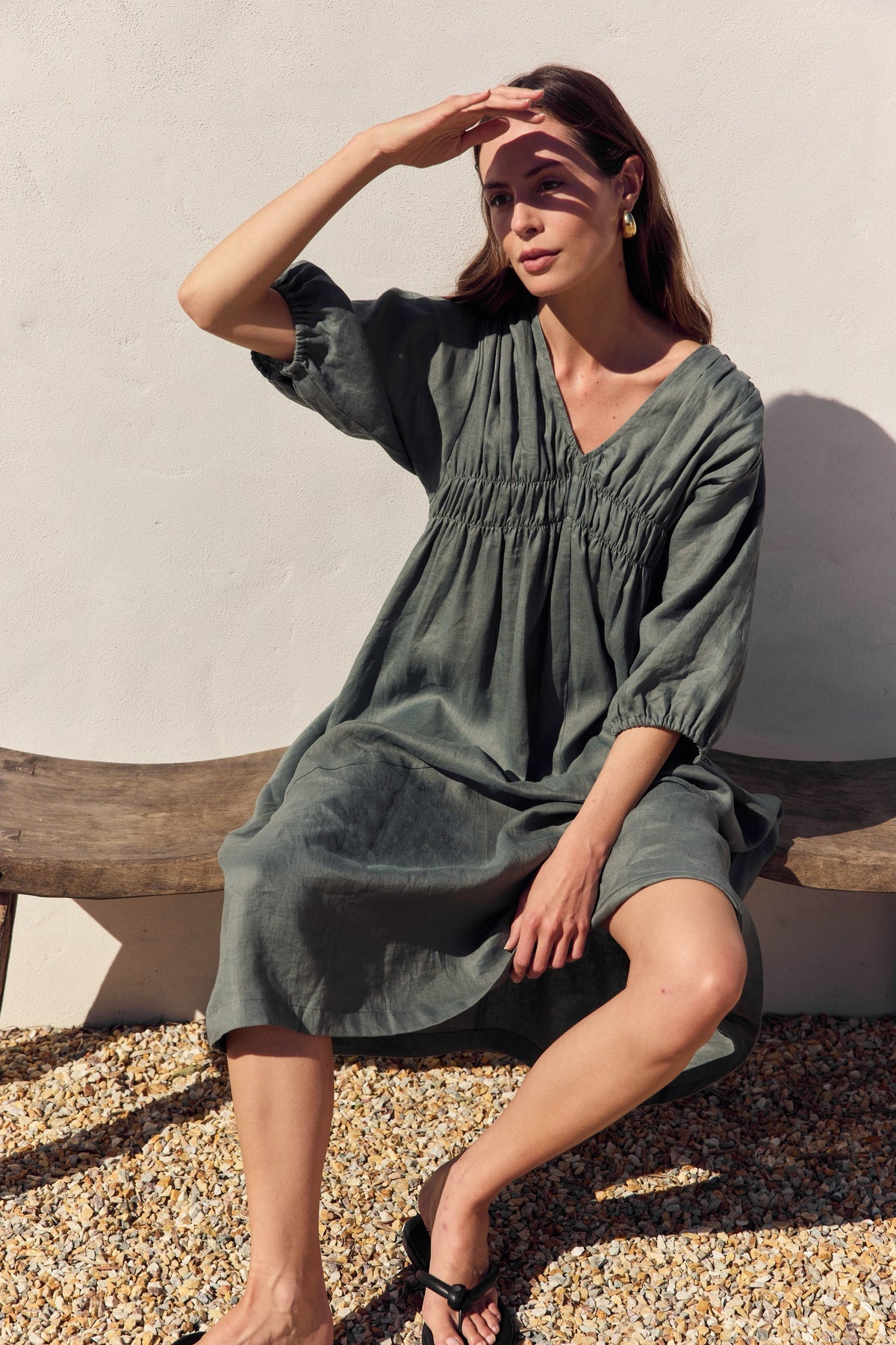 Tirelli Puff Sleeve Gather Front Dress | Petrol
