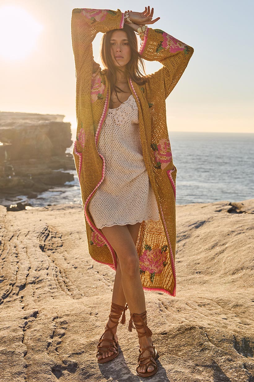 Spell Coastal Granny Maxi Cardigan | Mustard
