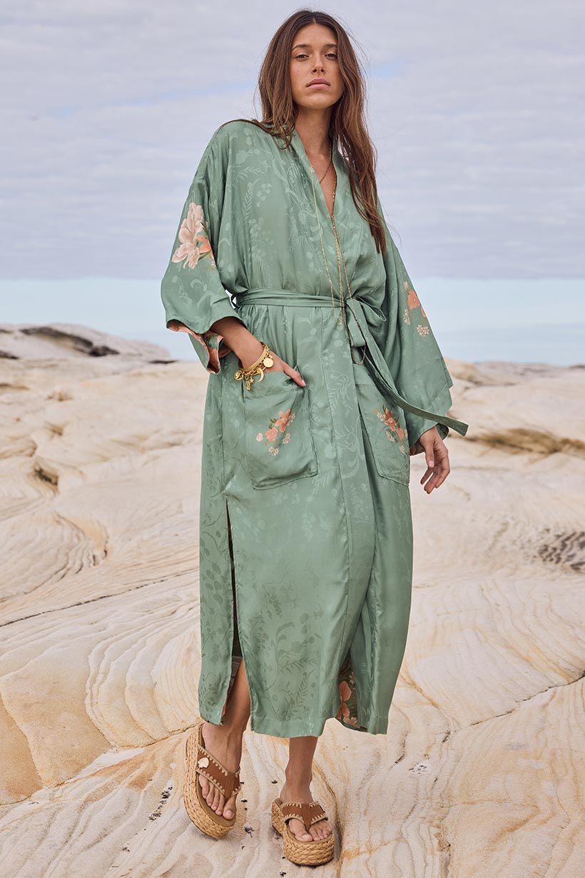 Spell Floridian Reversible Robe | Sage