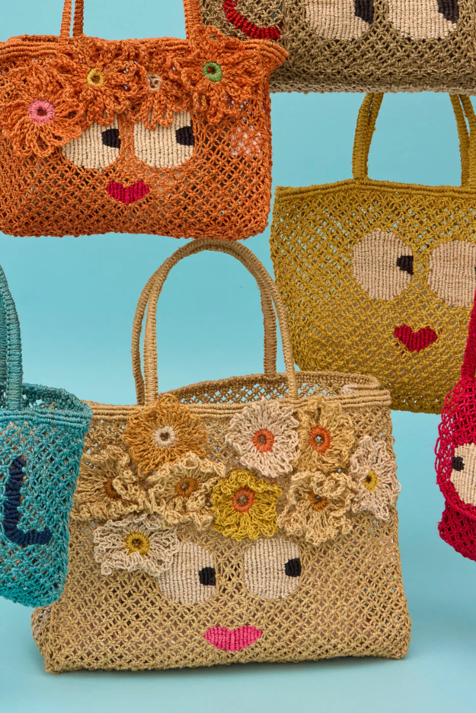 The Jacksons London Jute Bag | Carmen Flower Face | Mustard / Face Flowers